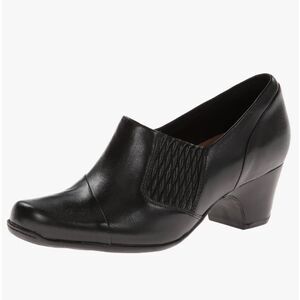 Clarks Artisan Black Leather Smocked Slip-On Shootie Shoe Size 12M